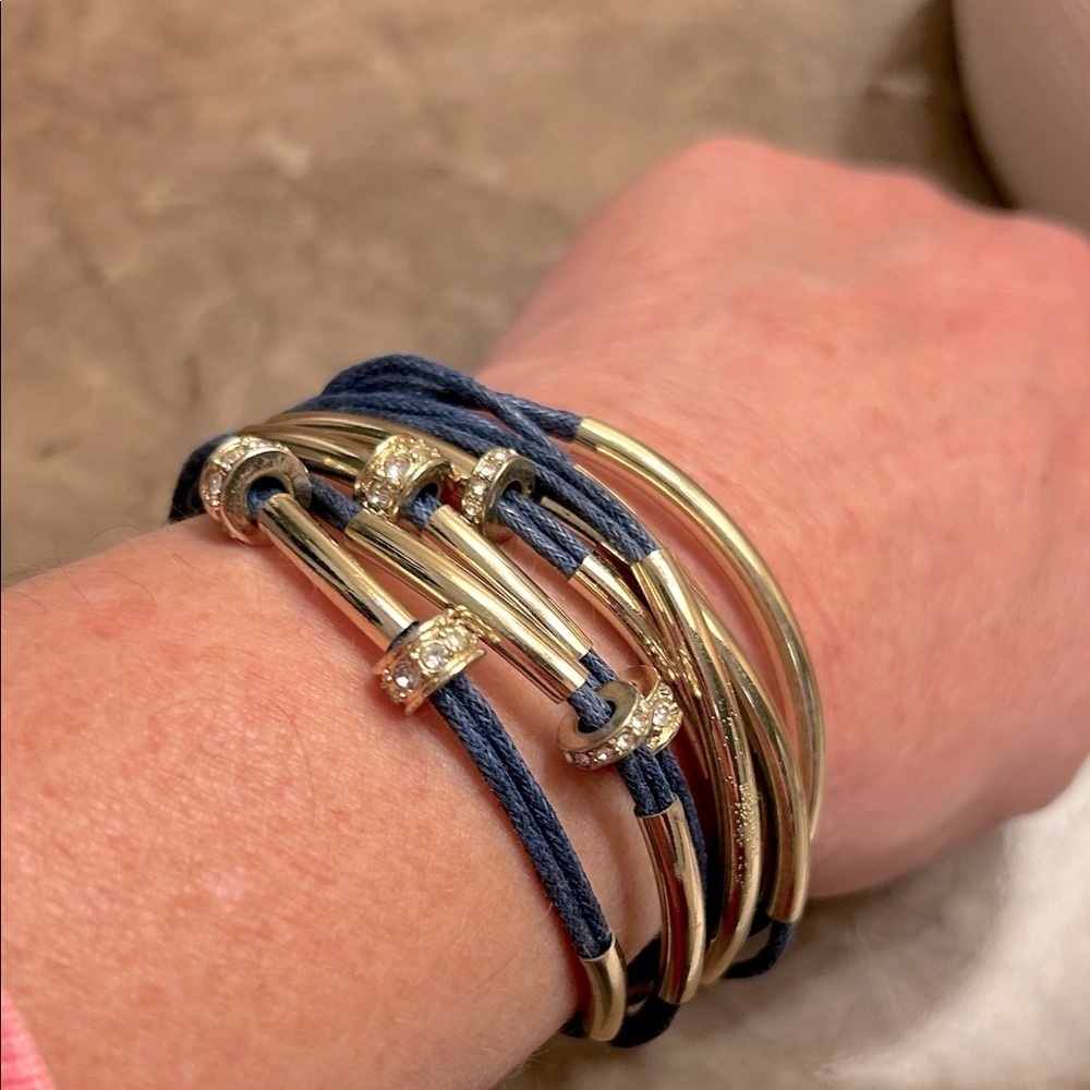 Blue and Gold with Rhinestone Multi Strand Bracelet - Picture 3 of 4